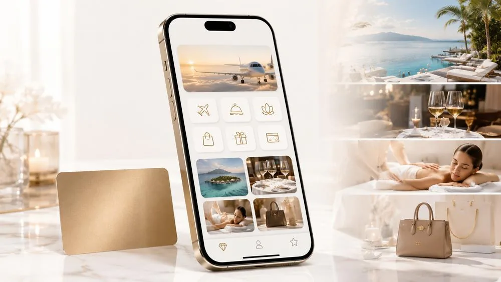 A phone showing the lifestyle app beside a gold member card